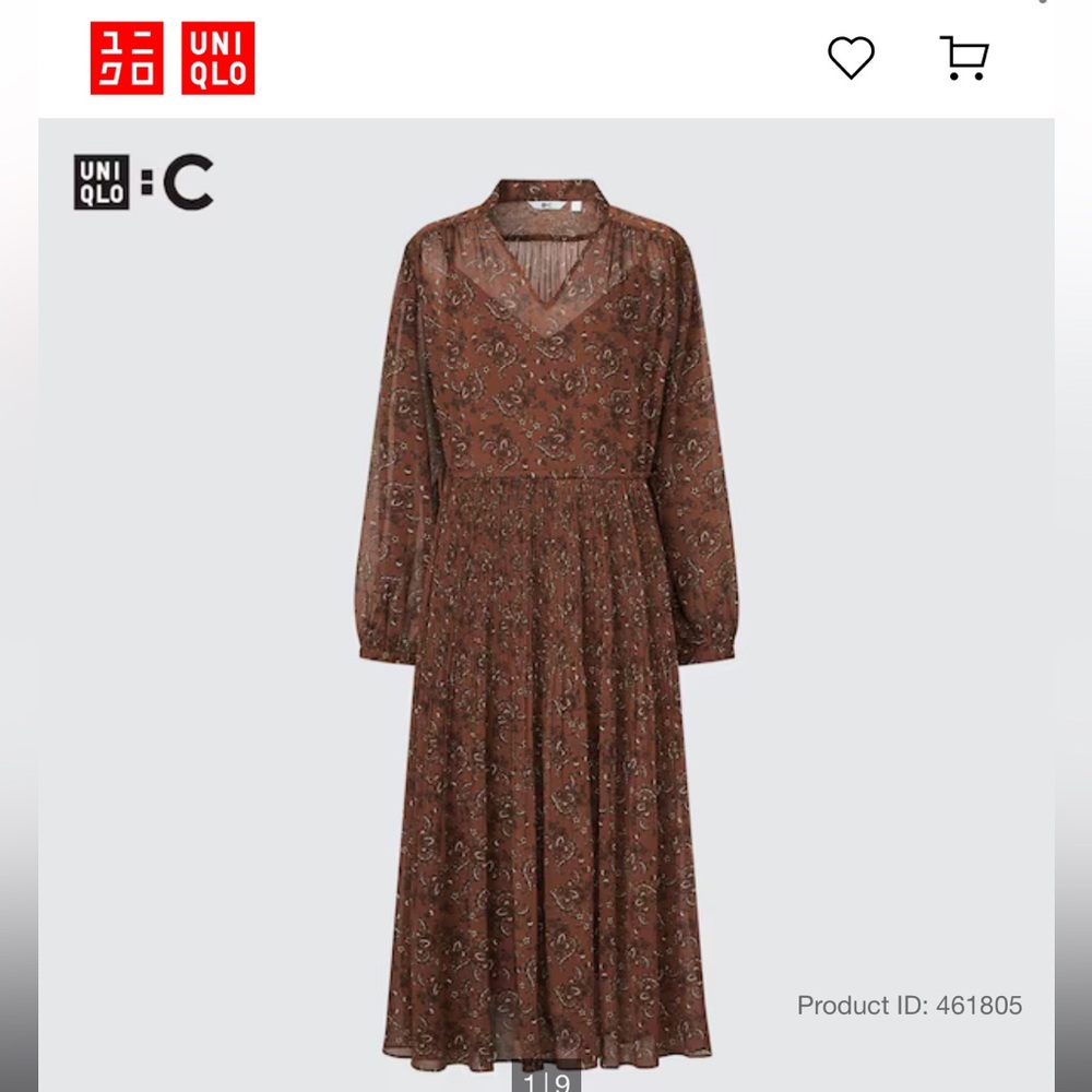 UNIQLO : C Printed Chiffon Pleated Long Sleeve Dress